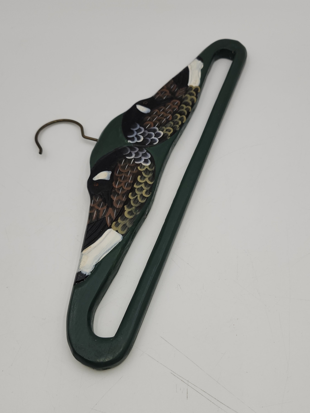 Hand-Painted Wooden Duck  Hanger in Deep Green man cave wood decrotive